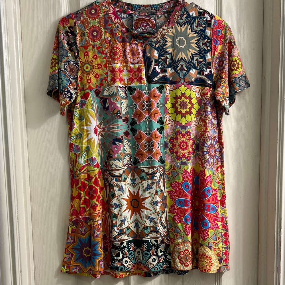 Johnny Was Shirt Women Small Multicolor Short Sleeve